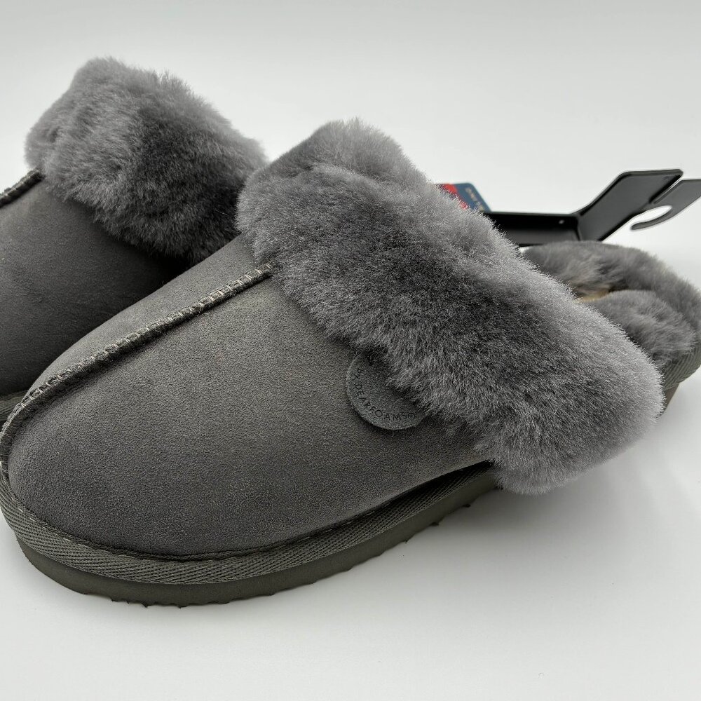 Dearfoams Faux Fur Clog Slippers Gray Women’s Size 9W DCOM 75094 Good Condition